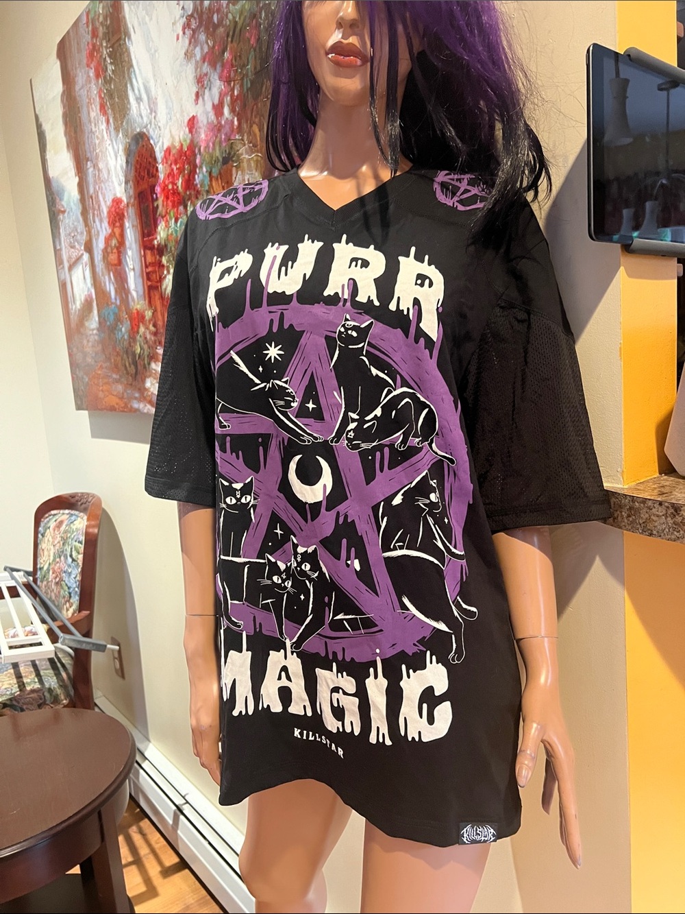 Killstar Black & Purple 'Pure Magic' Graphic T shirt XS purr magic jersey nwt - Picture 5 of 9